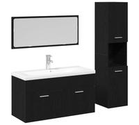 zylophax Ensemble mobilier Salle de Bain 4 pcs chêne Noir Bois d'ingénierie avec Miroir Plan et étagère, Meuble sous lavabo, Armoire Colonne, Rangement Suspendu pour Salle Bain, Toilette, buanderie