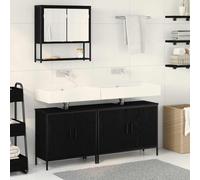 zylophax Ensemble mobilier Salle de Bain Noir Bois d'ingénierie 3 pcs avec Miroir Vasque Suspendu Rangement étagère Pratique pour sdb WC Douche buanderie