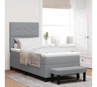 zylophax Lit à Ressorts avec tête de lit Gris Clair 90 x 190 cm Tissu capitonné Cadre Bois d'ingénierie sommier à Lattes pour Chambre Adulte Enfant avec surmatelas Confortable et Banc de Rangement