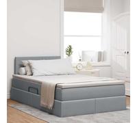 zylophax Lit Cadre avec sommier et Matelas 120 x 200 cm Gris Clair Velours, Structure Bois Massif et métal, Rangement escamotable avec tiroir, tête de lit capitonnée pour Chambre Adulte
