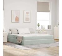 zylophax Lit Cadre avec sommier et Matelas 180 x 200 cm Gris Clair en Velours avec Rangement escamotable et Structure métal pour Chambre Adulte, et Confort Optimal