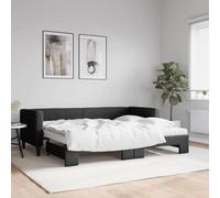 zylophax Lit de Jour avec lit gigogne Noir 80x200 cm Tissu Polyester Mousse Matelas sommier à Lattes Structure Bois métal canapé-lit pour Chambre Adulte Studio dortoir invité