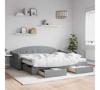 zylophax Lit de Jour gigogne 90x200 cm avec tiroirs de Rangement, Structure Bois et métal, Tissu Gris Clair, Cadre sommier Plateforme escamotable, idéal Chambre Adulte invité Studio