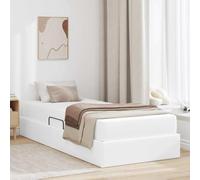 zylophax Lit Simple Blanc avec Rangement et Matelas 90x190 cm Cadre métal Solide avec sommier à Lattes et Coffre de Rangement escamotable pour Chambre Adulte ou Enfant