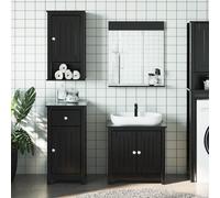 zylophax Meubles de Salle de Bain 4 pcs Berg Noir Bois de pin Massif Ensemble Armoire lavabo Miroir Rangement Colonne