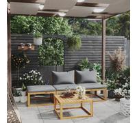zylophax Salon de Jardin 4 pièces en Bois d'acacia Massif avec Coussins Gris foncé, Ensemble canapé modulable pour terrasse et Balcon, mobilier extérieur résistant aux intempéries