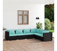 zylophax Salon de Jardin 6 pcs en résine tressée Noire avec Coussins Bleu Eau, Ensemble modulaire canapé d'angle et Central pour terrasse Balcon extérieur, mobilier Confortable et Durable
