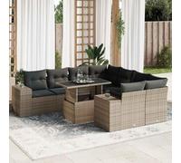 zylophax Salon de Jardin 9 pièces Gris en résine tressée avec Coussins Confortables Ensemble modulable pour terrasse Balcon Patio extérieur Repas détente encastrable
