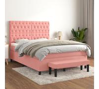 zylophax Sommier à Lattes avec Matelas 140x190 cm Rose Velours Cadre lit Confortable tête réglable Banc Multifonction Chambre Adulte Enfant