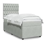 zylophax Sommier à Lattes avec Matelas 90x200 cm Gris Clair Velours, Cadre de lit Plateforme avec tête réglable, Structure Bois et Tissu capitonné pour Chambre Adulte Enfant