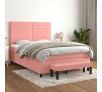 zylophax Sommier à Lattes de lit Cadre Rose Velours 140x200 cm avec Matelas Ressorts ensachés tête réglable Banc Multifonction pour Chambre Adulte Enfant Confort Moyen-Dur