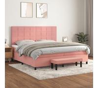 zylophax Sommier à Lattes de lit Rose Velours 200x200 cm avec Matelas Ressorts ensachés, tête de lit réglable, Banc Multifonctionnel, Structure Plateforme Robuste pour Chambre Adulte Enfant