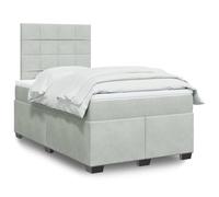 zylophax Sommier à Lattes en Velours Gris Clair 120x190 cm avec Matelas à Ressorts ensachés, tête de lit réglable, Bande LED intégrée, Cadre Robuste en Bois pour Chambre Adulte et Enfant