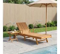 zylophax Transat en Bois de Teck Massif Marron avec Table Pliante intégrée Chaise Longue inclinable réglable à roulettes pour Jardin terrasse Piscine extérieur détente Confort