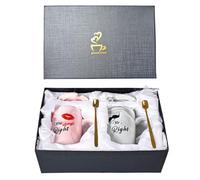 Zylota Cadeaux pour femme - Lot de 2 tasses à café Mr Right Mrs Always Right- En céramique - Pour couple de mariés, Saint-Valentin, mariage, fiançailles, douche nuptiale