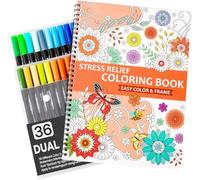 Zylota Livre de coloriage avec 36 Feutres Coloriage Adulte, 30 motifs relaxants, livres de coloriage à spirales pour femmes, livre de coloriage pour adultes Anti-Stress