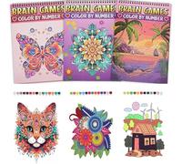 Zylota Lot de 3 livres de coloriage pour adultes,couleur par numéro,livre de coloriage pour adultes, 60 motifs fleurs et paysages,animaux pour adultes,soulager le stress et se détendre