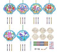 Zyluniy 12Pcs 3D Kits Bricolage Sirène Carillon à Vent Exterieur, DIY Loisir creatif Enfant Bricolage Enfant en Bois à Peindre, pour Garçons Filles Cadeau Anniversaire