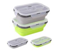 Zyluniy 2 Pièces Boîte à Lunch Pliante 900ml Rétractable Déjeuner Bento Box Stockage avec Couvercle Empilable Boîte Bento Anti-Fuite, Nourriture Silicone Pliable Alimentaires pour Camping, Gris, Vert