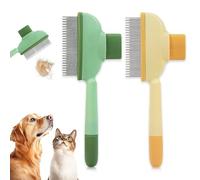 Zyluniy 2 pieces Peigne à puces pour chat, Peigne pour animaux de compagnie Brosse lune de pattes Brosse pour chats avec bouton de déclenchement pour nettoyer le pelage lâche et emmêlé （Vert + Jaune）