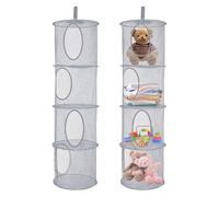 Zyluniy 2 PiècesFilet Rangement Suspendu, 4 Niveaux Filets de Rangement Pliables, Organisateur Suspendu pour Peluches, Range Peluche Organisateur en Tissu pour Jouets, Petits Vêtements (Gris)