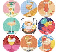 Zyluniy 8 Pièces Diamond Painting Dessous de Verre avec Support, Diamond Coaster, Peinture Diamant Dessous de Verre à Cocktail pour Loisirs Créatifs Adultes Débutants Fournitures D'artisanat