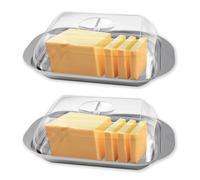 Zyluniy Beurrier plastique, 2 pièces (17,8x11,1x5,5 cm) Pot à beurre avec couvercle, Beurrier avec cloche transparente, boite a beurre pour frigo pour fromage, desserts, gâteaux et petits fruits