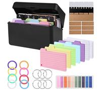 Zyluniy Boîte à Fiches, Boîte d'index, Boîte de Rangement avec 150 Fiches 100 Fiches Blanches 15 Index Cards 6 Anneaux 6 Autocollants 8 Cercles à Feuilles Mobiles Adhésives pour l'école Bureau Maison