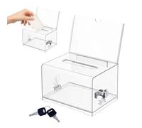Zyluniy Boîte de Dons en Acrylique, Acrylic Donation Box avec Serrure et Support pour Pancarte, Boîte à suggestions en Plastique avec Fente pour Cartes de Visite, Votes, Jeux-Concours (16x10x12cm)