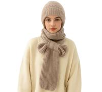 Zyluniy Bonnet Coupe-Vent avec Protection auditive intégrée, Écharpe Chaude 2 en 1 Écharpe et Bonnet Coupe-Vent Chapeau tricoté épais Chapeau d'hiver (beige avoine)