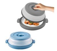 Zyluniy Cloche micro onde sans bpa, 2 pièces Couvercle pliable pour micro-ondes, panier filtrant avec trous pour la vapeur Couvercles pour micro-ondes pour fruits et légumes (gris et bleu, 26 cm)