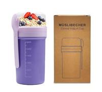 Zyluniy Coupe de Yaourt 650ml+250ml Pot Yaourt avec Cuillère, Tastes à Céréales à Yaourt, Gobelets à Céréales Double Couche, Bol Muesli a Emporter, Overnight Oats les Salades, les Céréales, le Lait
