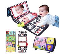 Zyluniy Jouet miroir pour bébé, jouet pliable sur le ventre, jouets Tummy Time Toys, cartes contrastées, livre en tissu, miroir pour bébé avec livre froissé, jouet Montessori pour nouveau-né de 0 à 12
