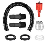 Zyluniy Kit de raccordement pour baril de pluie, 19.69in (50cm) Tuyau de Connexion, 2 x 25mm raccords de tuyaux avec contre-écrou et ouvre-trou, Pour tonneau d'eau de pluie, réservoirs d'eau, citernes