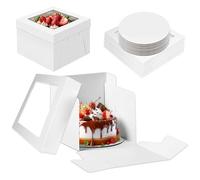 Zyluniy Lot de 10 Boîtes à Gâteau en Carton avec Fenêtre, 10x10x8 inch, avec plateau à gâteau, Boîtes de Transport et Stockage pour Pâtisseries, Anniversaires et Événements
