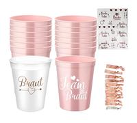 Zyluniy Lot de 14 Gobelet EVJF Bachelorette Accessoires Kit Pour Femmes, Or Rose Bride Tribe Tasses en Plastique, Equipe Bracelets Bride To be Tatouage Pour la Fête Enterrement de Vie de Jeune Fille