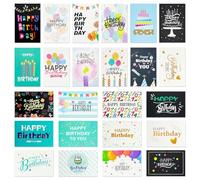 Zyluniy Lot de 24 Cartes d'anniversaire avec Enveloppe et Autocollants, Carte de Vœux Anniversaire Femme, Carte Postale, Carte Anniversaire Homme, Cartes de Vœux Pliantes pour Hommes, Femmes, Enfants
