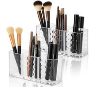 Zyluniy Makeup Organizer 2 Pièces, 3 Compartiment Organisateur Pinceaux Rangement, Organisateur de Maquillage en Acrylique Transparent, pour Pinceaux, Eye-Liner, Rouge à Lèvres