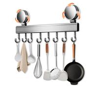 Zyluniy Patère de Cuisine Sans Perçage avec Ventouse 8 Crochets 40 cm Porte Ustensiles Inox Crochet Mural Mobile, Peut Suspendre des Spatules, des Cuillères et d'autres Ustensiles de Cuisine