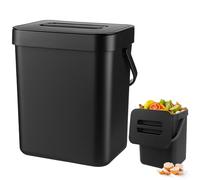 Zyluniy Poubelle Compost Cuisine 3L, Petit Seau à Compost de Cuisine, Poubelle à Suspendre, Poubelle Bio, Poubelles à Compost pour Plan de Travail, Récipient avec Couvercle, Composteur Intérieur,Noir