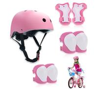 Zyluniy Protection Roller Enfant, 7 Pcs Sets de Protection Rollers, Réglables Coudières Genouillère, Casque Vélo Enfant Kit pour Roller, Vélo, Skateboard, Trottinette - Rose