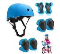 Zyluniy Protection Roller Enfant, 7 Pcs Sets de Protection Rollers, Réglables Coudières Genouillère, Casque Vélo Enfant Kit pour Roller, Vélo, Skateboard, Trottinette - Bleu