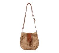 Zyluniy Sac en Paille Femme Boheme Avec Bandoulière et Fermeture Éclair Sac Paille Femme Bandouliere Sac à Main Femme Ete pour Plage, Voyage et Vacances (Camel)