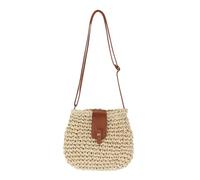 Zyluniy Sac en Paille Femme Boheme Avec Bandoulière et Fermeture Éclair Sac Paille Femme Bandouliere Sac à Main Femme Ete pour Plage, Voyage et Vacances (Beige)