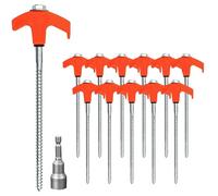 Zyluniy Sardines pour Tente, 12 PCS Piquets de Tente, 1 Douille Hexagonale, Métal Sardines Camping, Piquet en Acier avec Filetage, Résistants pour Camping, Randonnée et Plage (Orange)