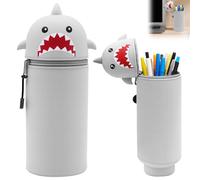 Zyluniy Trousse à crayons en silicone 2 en 1 - Gris - Motif requin - Cadeau pour enfants, filles et garçons - Motif requin gris