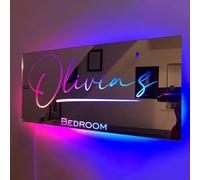 ZYMECH Miroir LED Personnalisé Nom Néon Logo Lumineux Acrylique Miroir Chambre à Coucher DIY Home Decor Cadeau (30x15cm/11.8x6in)