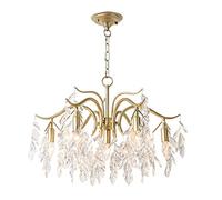 ZYMEN Lustres en Cristal de Branche de Goutte de Pluie, Suspension Moderne en Laiton doré avec pendentifs en Cristal W26''X h18''Plafonnier pour salles à Manger Chambre Couloir-doré.7