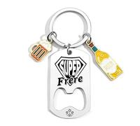 ZYMGUO Cadeau Frère Porte-clés Super Frère Papa Papy Tonton Parrain Cousin Cadeaux Noel Noël Anniversaire Cadeau Fête des Pères Porte-clés ouvre-bouteille (frere)