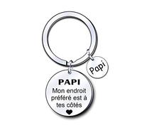 ZYMGUO Cadeau Papi Porte-clés -Mon endroit préféré est à tes côtés- Cadeau Fête des pères,Porte-clés pour le Meilleur Papi Cadeau d'anniversaire, Cadeau Noël